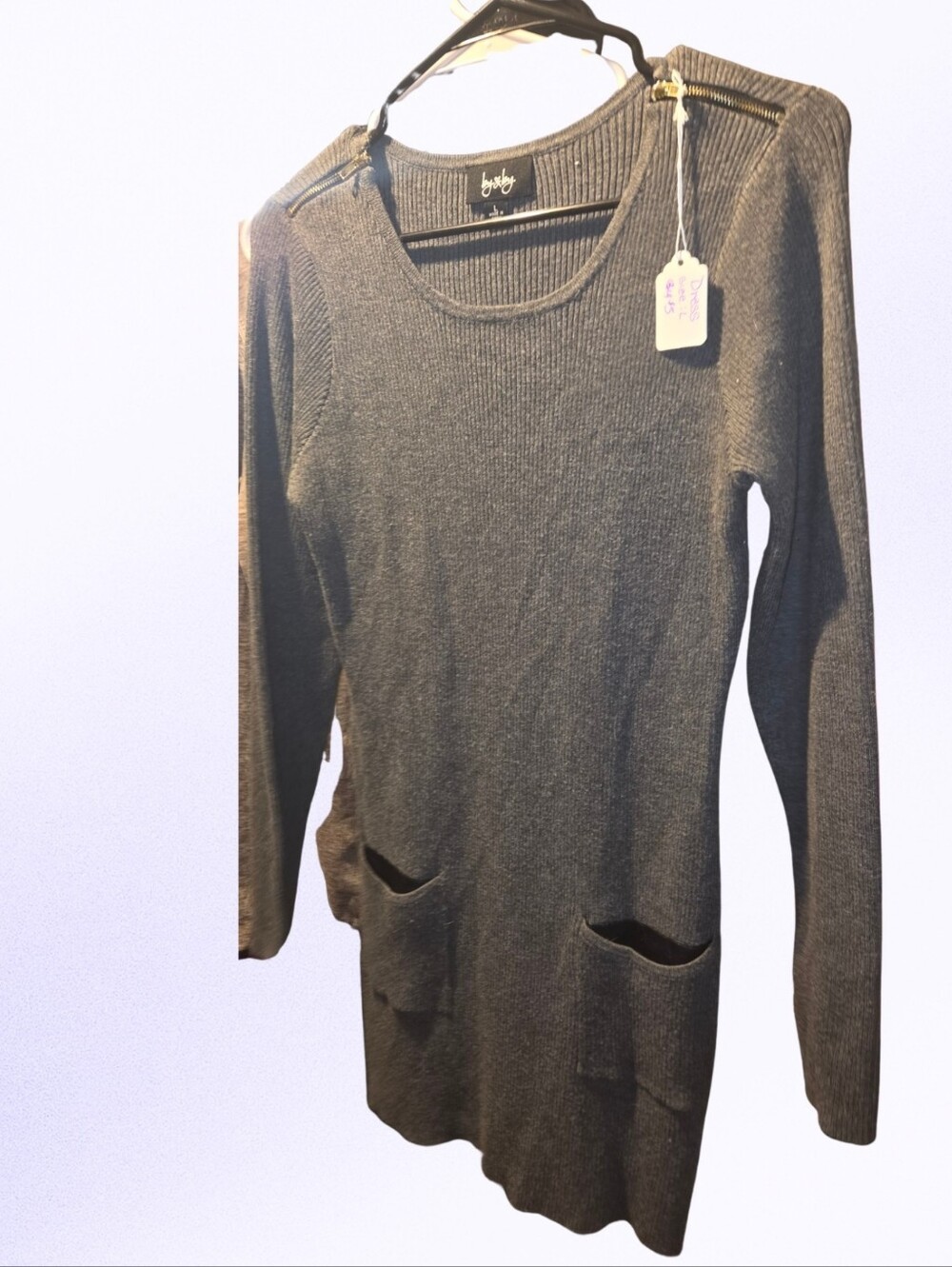 by & by Ribbed Knit Tunic in Charcoal Gray